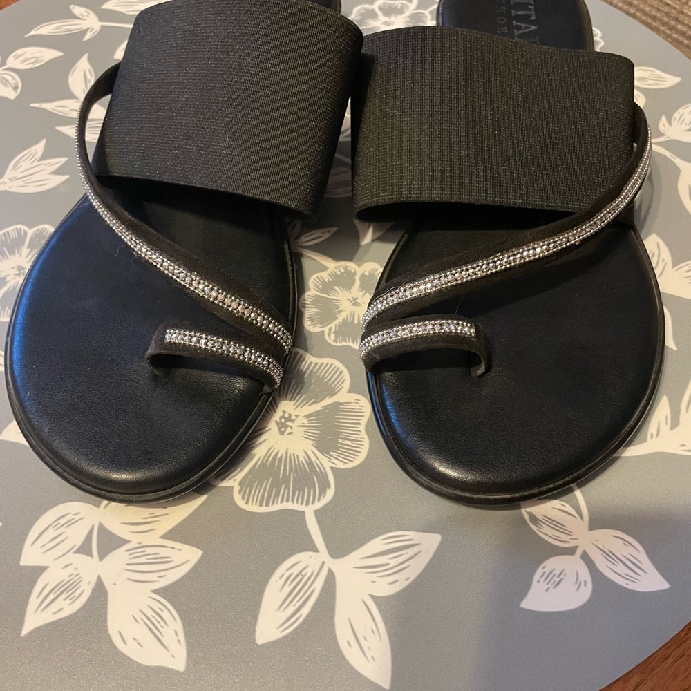 Italian Shoemakers Black Sandals with Rhinestone Accents